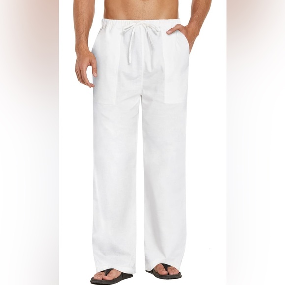 White Drawstring Linen Pants - Picture 2 of 3